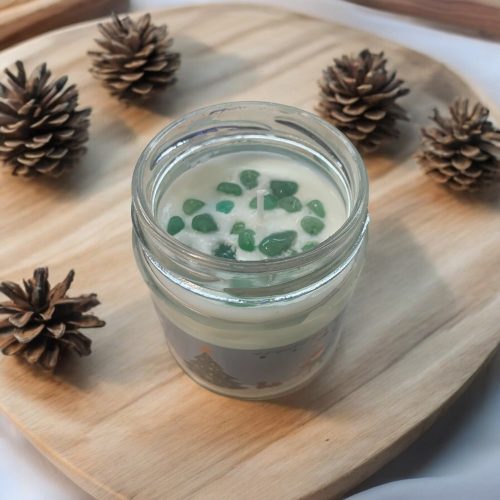 Szójaviasz gyertya ásványokkal díszítve, tetővel!